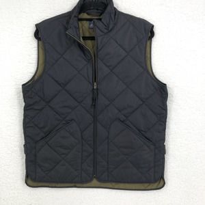 J. Crew Mens M Black Quilted Vest Full Zip Mock Neck Lined Insulated Pockets